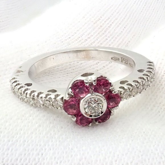 Pasquale Bruni 18k White Gold Diamond Pink Sapphire Flower Fiori Ring - Picture 7 of 12